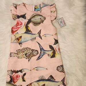 Pink Fish & Floral Ruffle Shift Dress - Kids Size 5T - Brand: Bear Leader